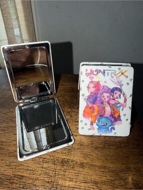 K Pop HUNTRX White Compact Mirror with Colorful Character Art